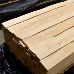 Pallet with packs of sliced beech veneer 1.5 mm in the warehouse