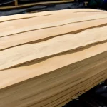 Wavy sheets of sliced beech veneer in a pack