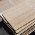 Stack of 1.5 mm sliced oak veneer with marking and barcode.