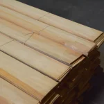 Warehouse pallet with packs of sliced pine veneer