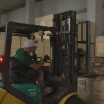 Komatsu forklift at the WoodWay Expert veneer and lumber warehouse.