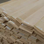 Warehouse pallet with packs of natural sliced alder veneer 2.5 mm.