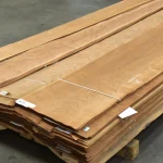 Large pallet of sliced American cherry veneer sheets 2.1-3.8 m long.