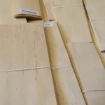 Close-up of the texture and grain pattern of natural sliced alder veneer.