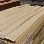Pallet with packs of sliced white ash veneer 0.6 mm at the WoodWay Expert warehouse
