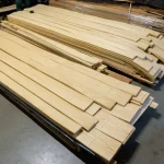 Large pallets with sliced white ash veneer at the WoodWay Expert warehouse.