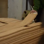 Selecting sliced olive ash veneer sheets at the WoodWay Expert warehouse