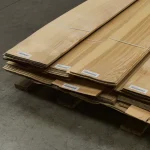 Pallet with bundles of sliced olive ash veneer 2.5 mm in the warehouse