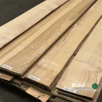 Bundle of natural sliced olive ash veneer 2.5 mm thick in a warehouse