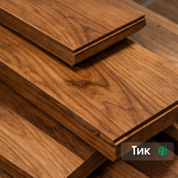 Sawn Teak veneer 2.5 mm thick with distinct wood grain and a brand label.